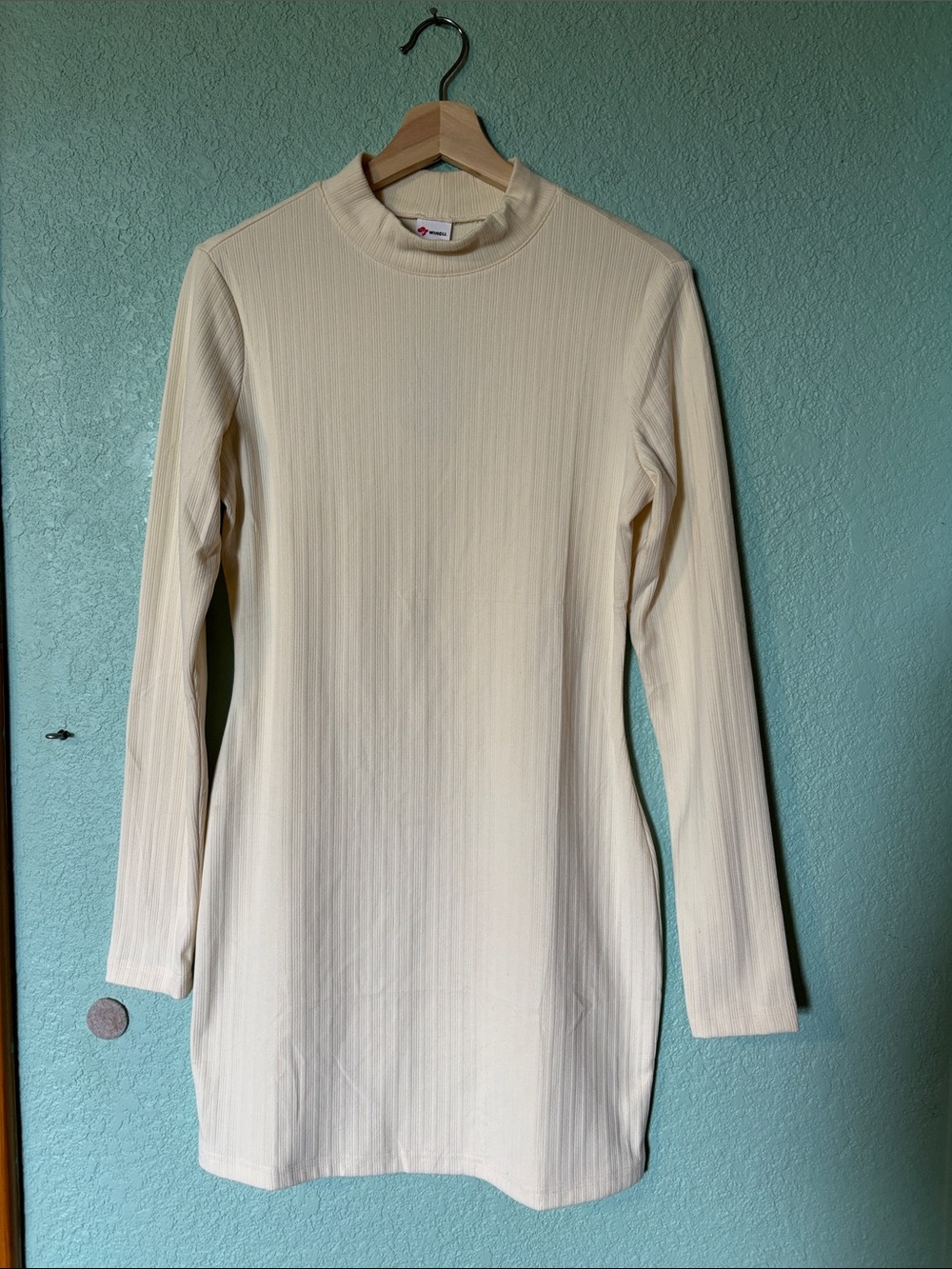 Wiholl Women's Cream Ribbed Long Sleeve Dress Size Medium NWT